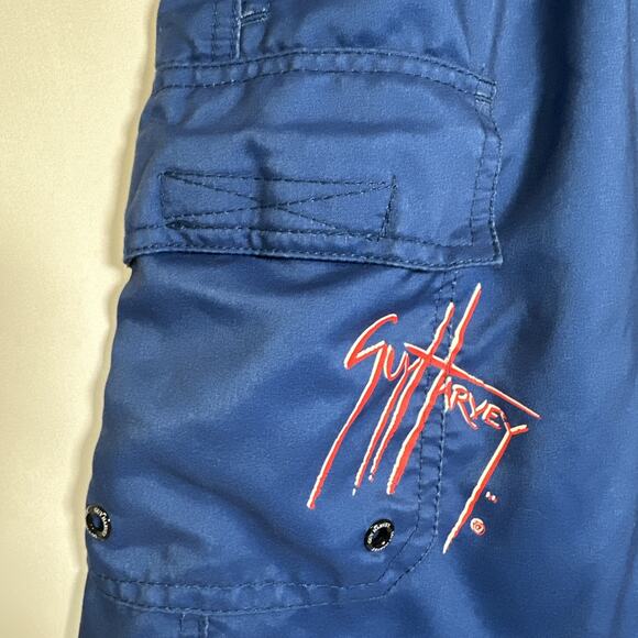 VTG Guy Harvey AFTCO Bluewater Blue Board Shorts Red Marlin Design Size Large - Picture 2 of 8